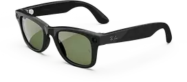 Išmanieji akiniai RayBan Meta Wayfarer, juodi matiniai rėmeliai ir skaidrūs (pereinantys į grafito žalią) lęšiai, poliarizuoti