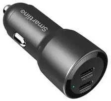 Dėklas SMARTLINE Automobilinis įkroviklis 2xUSB-C PD 12V juodas