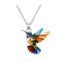Rainbow Hummingbird Necklace Acrylic Colorful Bird Pendant Necklace Lightweight Fashion Necklace Jewelry Gift for Women Bird Lovers A