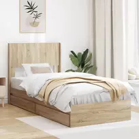 Lova Lovos rėmas su saugojimu ir nugara Sonoma ąžuolas 100 x 200 cm