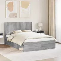 Lova Lovos rėmas su saugojimu ir nugara Pilka Sonoma 120 x 200 cm