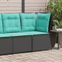 Sodo kampinė sofa su pagalvėlėmis, juodas poliratanas