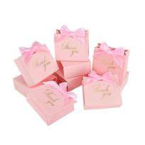 Pink Ribbon Wedding Thank You Candy Boxes with Gold Hot Stamping 12.5*10*4.5 cm rožinė