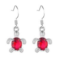 Yousheng 1 Pair Hook Earrings, Turtle Shape Drop Earrings with Rhinestones Inlaid, Summer Style Polished Smooth Earrings for Jewelry Gift raudona