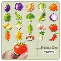 20 Original 3D Vegetable Magnetic Fridge Magnets - Educational Waterproof Stickers for Food Cognition in Kindergarten Classrooms