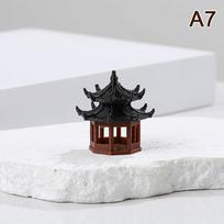 Mini Pagoda Statue Ancient Building Model Pavilion Hexagon Asian Exotic Environments Flower Vase Aquarium Dollhouse Decor A7