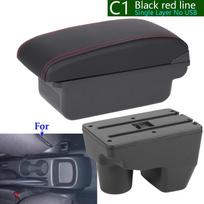 For Toyota Yaris Armrest Box For Toyota Yaris Elegant GR Car Armrest auto Storage Box Retrofit parts Car Accessories 20021-2025 C1 Black red No USB