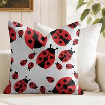 Cute cartoon ladybug Cushion Cover Natural Linen Pillow Cover DoubleSided Print Cushion Cover for Sofa Home Decor 30x30CM(12x12in)
