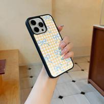 ins yellow plaid bow for iPhone17Pro mobile phone case 15 matte PC16 girl 13 large holes 14 hard IPhone17ProMax