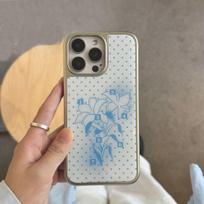 ins Blue Wave Dot Lily Applicable to Apple iPhone16/17 Mobile Phone Case 14 Frosted PC15 Electroplating 12 Niche 13 IPhone17ProMax