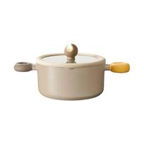 LANMI 22CM Non-stick Double Ear Instant Noodle Stew Pot Medical Stone Coated Soup Pot with Visible Glass Cover Kitchen Cookware (as the picture,3.8L)