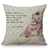 Classic Jane Austen Quotes Vintage Duchess Lady Letter Print Home Decoration Sofa Throw Pillow Case Cotton Linen Cushion Cover Peach skin 18*18(CM)-1Pcs