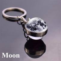 Saulės sistemos planetos raktų pakabukas Galaktikos ūkas Kosminis raktų pakabukas Mėnulis Žemė Dvigubo šono stiklinio rutuliuko raktų pakabukas Moon