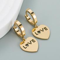 Women Simple Drop Earrings Titanium Steel Geometric Love Heart Virgin Letter Colorless Eardrop OneSize