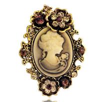 Vintažinės moteriškos sagės segtukas Elegant Beauty Head Cameo Art sagės moterims Vestuvių nuotakos papuošalai geltona