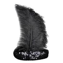 [brisand] Galvos apdangalas su plunksnomis, atlenkiamomis galvos apdangalais Great Gatsby Headdress Vintage One Size juoda