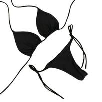 2 vnt./rinkinys Bikini rinkinys Vienspalvis Kaklą surišamas Dirželis G-string Moteriškas maudymosi kostiumų rinkinys M juoda