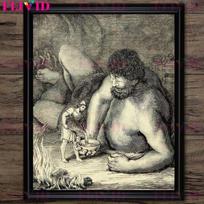 Kilopai, satyras, undinė, pusiau žmogus, pusiau paukštis erelis, senovinis sienų menas, tapyba ant drobės, magiškas pabaisos meno plakatas 21cm×30cm NoFrame