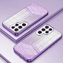 Glitter galvanizuotas telefono dėklas, skirtas Samsung Galaxy S24 S23 S21 FE S22 Ultra Plus silikoninis minkštas TPU smūgiams atsparus galinis dangtelis For Samsung S21 šviesiai violetinė spalva