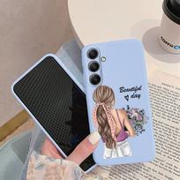 Mergaičių raštuotas minkštas silikoninis dėklas, skirtas Samsung A55 M35 S24 Xiaomi Redmi Note 13 Pro 13C iPhone Huawei Honor Realme fotoaparato apsauginis dangtelis Samsung Galaxy S9 Plus mėlyna