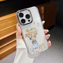 iPhone 16 Pro Max 15 Pro 14 Plus 13 12 Pro Max 11 dengtas objektyvo rėmelis smūgiams atsparus skaidrus gėlių rašto minkštas TPU dėklas dangtelis iPhone 16