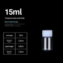 Skaidrus PET plastiko buteliukas su plačia kakleliu ir sandariu dangteliu – 30 ml, 50 ml, 100 ml, 500 ml dydžiai 15 ml white