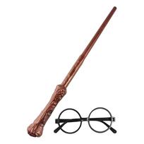 Burtininko lazdelė 14,2 colio ilgio, su šviesa ir garsu, pagaminta iš patvaraus plastiko, maitinama baterijomis, Cosplay lazdelė su akiniais skirta brown