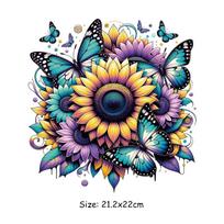 Heat Transfer Vinyl Flower Butterfly Clothes Sticker T-Shirt Heat Press Appliqued Parch Ropa Diy Perfect For Diy Gifts blue