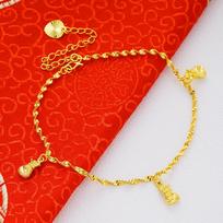 24K Gold Plated Vietnamese Sand Brass Anklet with Bell & Euro Coin - Double-layer Fashion Foot Ornament for Women