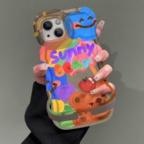 Graffiti Meškutis Vaivorykštės Antis Pakabukas Pritaikomas iPhone16 Apple Telefono Dėklui 15 Promax Dvigubas Stovas 14 Linksmas 13 iphone 14 promax pink