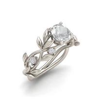 European Princess Olive Leaf Engagement Ring with Blue Zircon and Diamonds Size 7