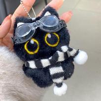 Mielas Animacinis Pliušinis Juodas Katinas Raktų Pakabukas Plaukimo Akiniai Katinas Kimštukai Žaislai Krepšio Pakabukas Pakabinamas Ornamentas Kūrybinga Lėlė Raktų Pakabukas Dovana