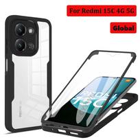 360 Viso korpuso ekrano apsauga Skaidrus dėklas Redmi 15C 4G 5G Global 171mm Smūgiams atsparus telefono dėklas Redmi 15C juoda