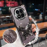Smūgiams atsparus blizgus dengtas dėklas, skirtas Xiaomi Redmi Note 15 Pro Plus 5G, su 3D drugelio telefono laikikliu, karoliukų apyranke, galiniu dangteliu Redmi note 15 pro 5g rožinė