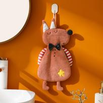 Cartoon Animal-Shaped Bathroom Wall-Mounted Absorbent Kitchen Thickened Embroidered Towel L Pink Bow Tie Fox