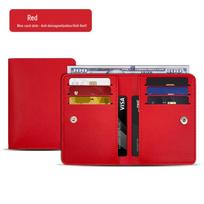 RFID Anti-Theft Leather Card Holder with Multi-Card Slots and Large Capacity for Change raudona