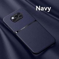 Skirta Poco X3 Pro dėklas Odinis Automobilinis Magnetinis Laikiklis Telefono Dėklas Skirta Xiaomi PocoX3 Poco X3 NFC Little X 3 Su Metaline Plokštele Galinis Dangtelis For Poco X3 tamsiai mėlyna
