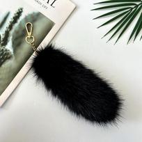 Dirbtinio lapės kailio uodegos raktų pakabukas pakabukas - Pliušinis rankinės aksesuaras 20cm juoda