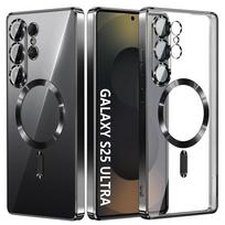 Prabangus Blizgus Padengtas Skaidrus Silikoninis Minkštas Dėklas Skirtas Samsung S25 Edge S24 S23 S21 FE S22 Ultra Plus Magnetinis Magsafe Korpusui Galaxy S25 FE juoda
