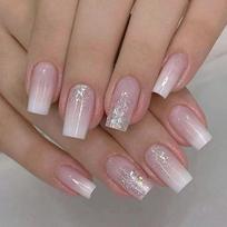 Square Press on Nail Glossy Fake Nail Stick on Nail in 12Sizes,24 Pcs French Nail Tips for DIYS Nail Art Decorations 1