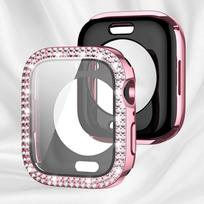 Blizgus stiklas+dėklas Apple Watch dėklui 49mm 46 42 45 41 40 44mm Deimantinis buferis+Ekrano apsauga Iwatch serijoms 11 10 9 8 7 6 5 SE Ultra 1 2 49mm rožinė