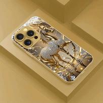 Prabangus deimantinis žirgo raštas, auksinės metalinės spalvos stiklinis telefono dėklas, skirtas iPhone 17 16 15 14 13 12 11 Pro Max Plus 17 Air 16E Dangtelis iPhone 16 Pro Max