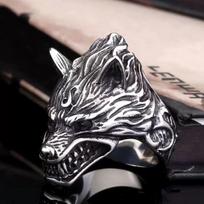 Yin Taifei 3D Wolf Head Heavy Metal Rock Open Ring in Thai Silver. Adjustable Open
