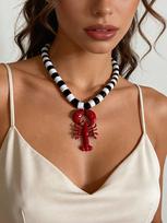 1pc Fashionable Beaded Lobster Pendant Necklace, Versatile Beach Vacation Style one-size black