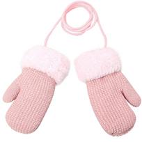 Kids Knitted Winter Mittens with Fleece Lining Soft Warm Thermal Gloves for Children with String Attachment Suitable for Cold Weather