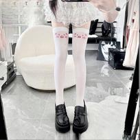 Kawaii katės letenos kojinės iki šlaunų baltas raštas ilgos kojinės Jk Harajuku išraiška virš kelių iki šlaunų aukštos kojinės japoniškos Cosplay kojinės one size smėlis