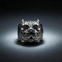 Vintage Style Open Adjustable Ring Featuring Detailed Pitbull Dog Face Design with Intricate Patterned Band for Men and Women One Size sidabras