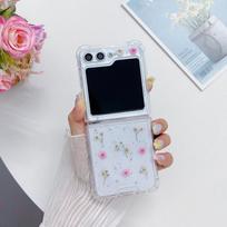 Gypsy small floral mobile phone case Samsung folding ZFlip1/1/1 all-inclusive anti-drop real flower dried flower transparent Galaxy Z Flip3 rožinė