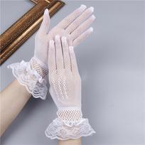 Soft Ruffle Lace Mittens Hollow Out Full Finger Lolita Lace Gloves Mesh Thin Driving Gloves balta