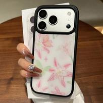 Ins butterfly powder lily for apple iPhone17Pro mobile phone case 16/15/14 Epoxy water condensation 13 large holes IPhone17ProMax